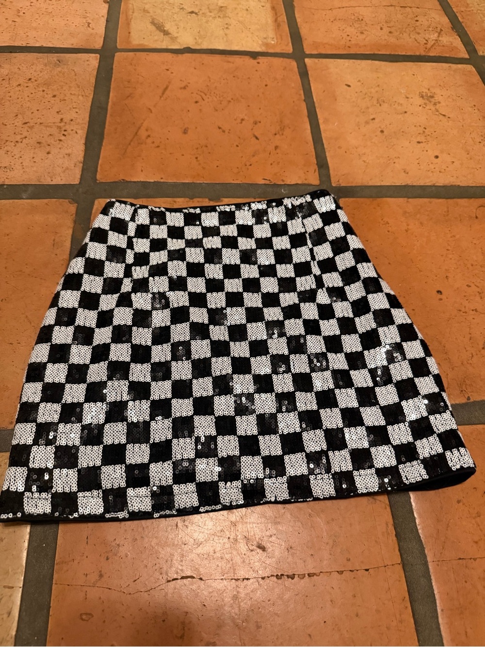 Edikted Black and White Checkered Sequin Mini Skirt